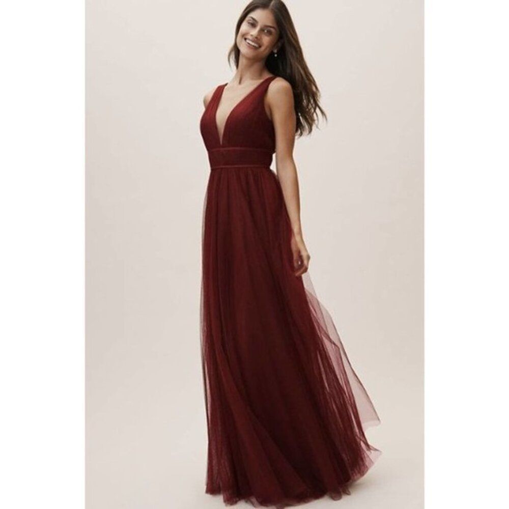 Jenny Yoo Collection x Anthropologie Sarita Rich Cabernet Tulle Maxi Dress Sz 8